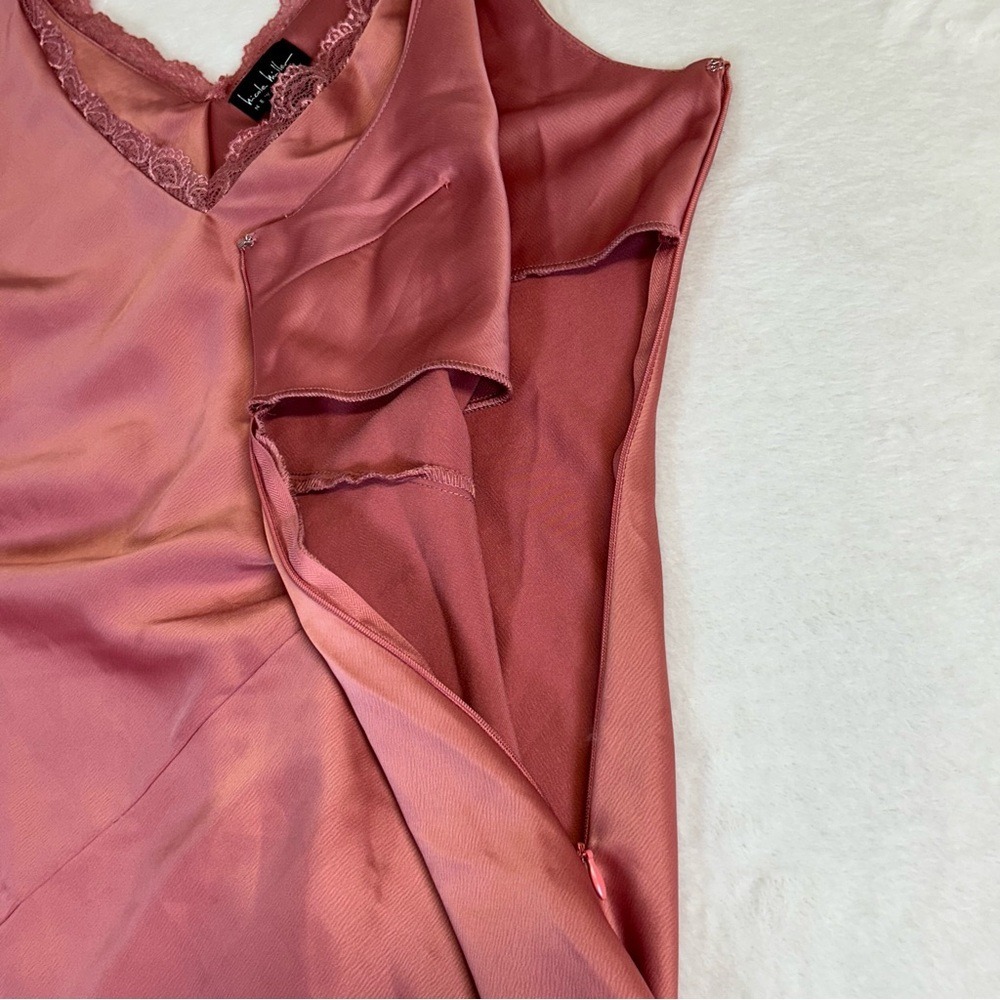 Nicole Miller Rose Sleeveless Lace Trim Neckline Midi‎ Dress Satin Size 12 - Picture 4 of 6